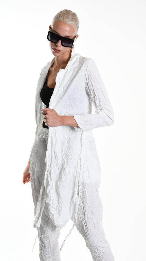 A34R W504325 JACKET Asymmetric Cotton Organic Crumpled White.