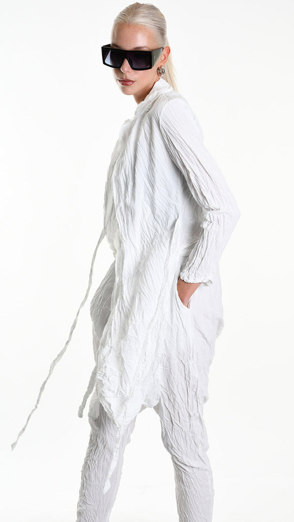 A34R W504325 JACKET Asymmetric Cotton Organic Crumpled White.