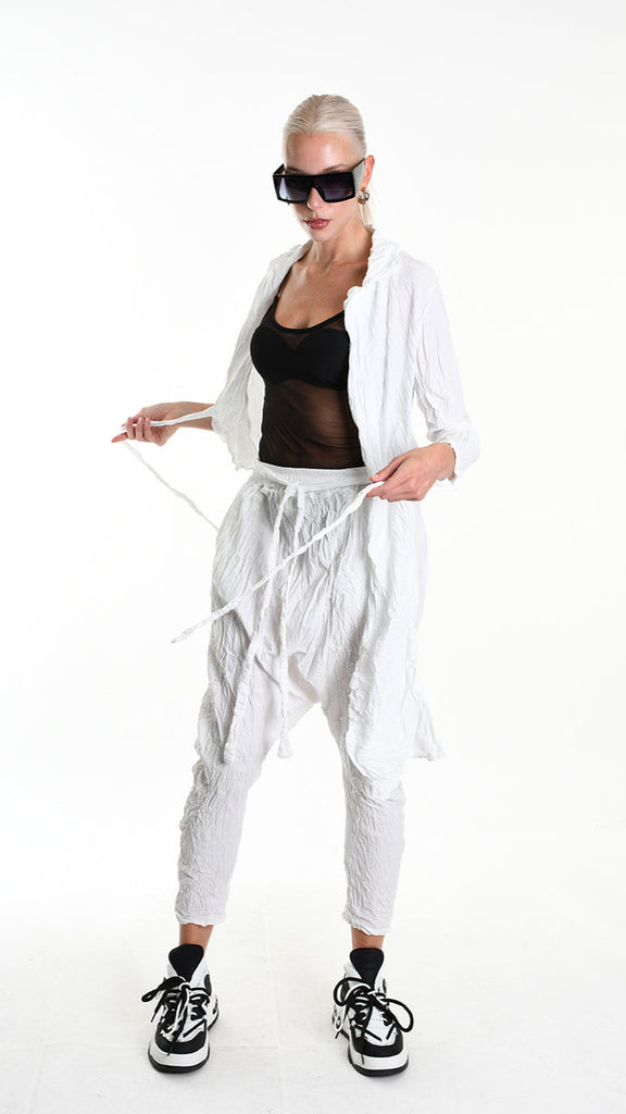 A34R W504325 JACKET Asymmetric Cotton Organic Crumpled White.