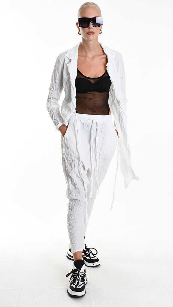 A34R W504325 JACKET Asymmetric Cotton Organic Crumpled White.