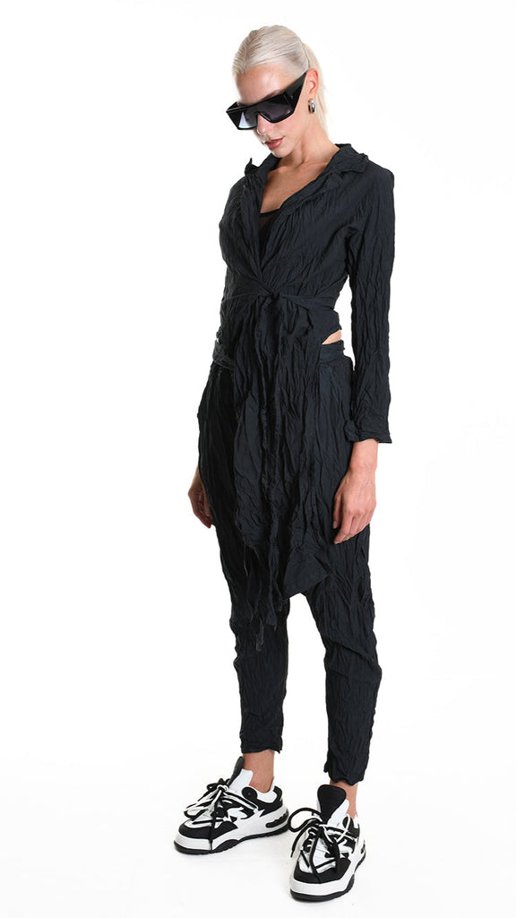 A34R W504325 JACKET Asymmetric Cotton Organic Crumpled Black.