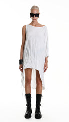 A34R W504425 DRESS Asymmetric Cotton Organic Crumpled White