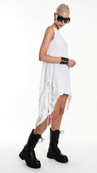 A34R W504425 DRESS Asymmetric Cotton Organic Crumpled White