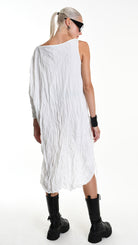 A34R W504425 DRESS Asymmetric Cotton Organic Crumpled White