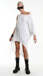 A34R W504425 DRESS Asymmetric Cotton Organic Crumpled White