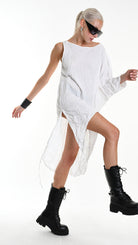 A34R W504425 DRESS Asymmetric Cotton Organic Crumpled White
