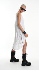 A34R W504425 DRESS Asymmetric Cotton Organic Crumpled White
