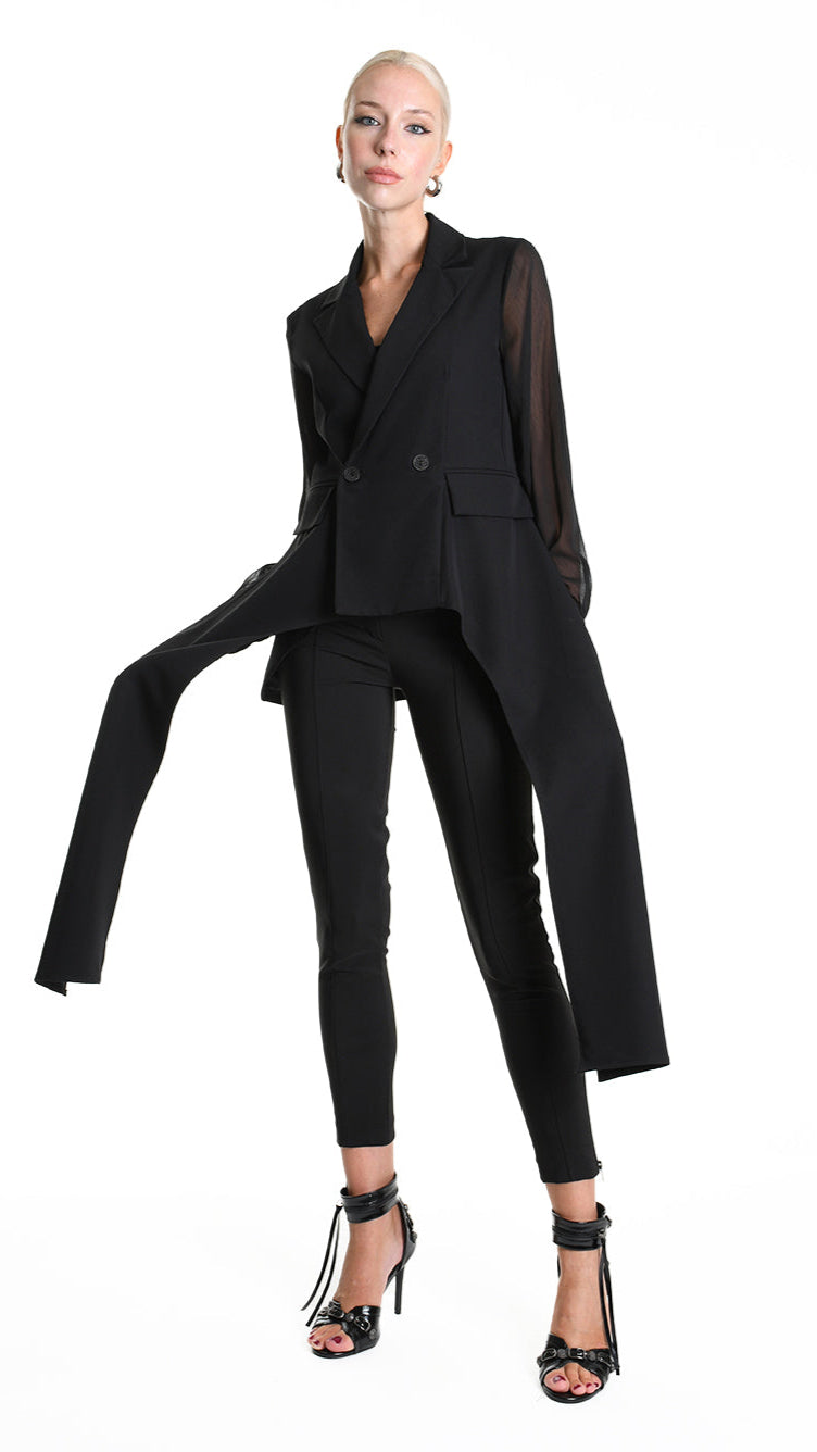 A34R W505325 JACKET Asymmetric Fluido & Georgette Lined Black