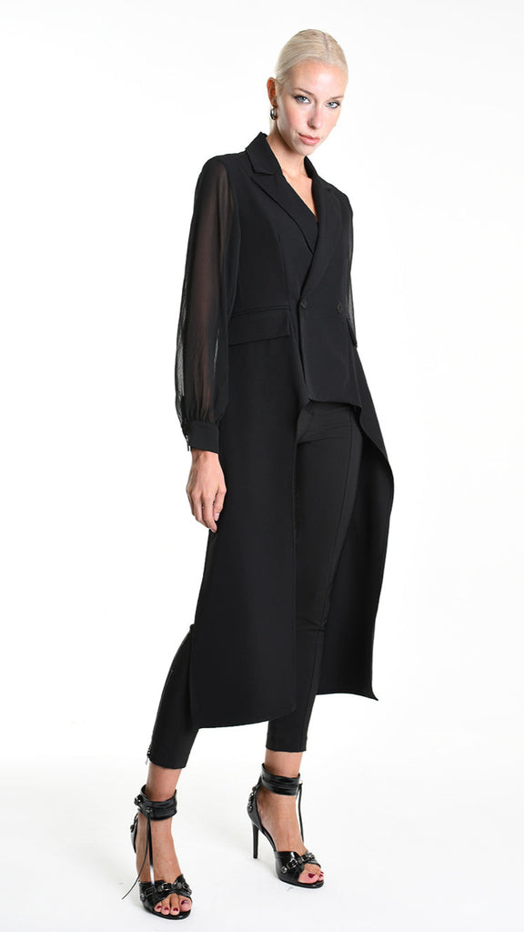 A34R W505325 JACKET Asymmetric Fluido & Georgette Lined Black.