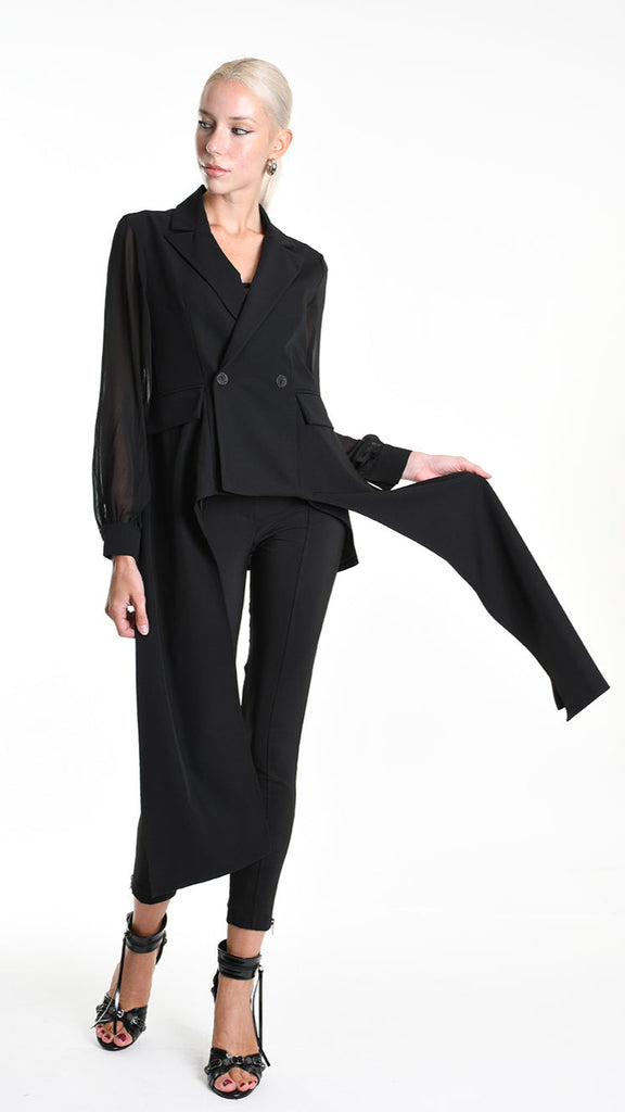 A34R W505325 JACKET Asymmetric Fluido & Georgette Lined Black.