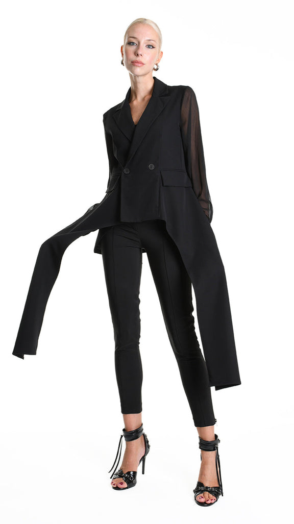 A34R W505325 JACKET Asymmetric Fluido & Georgette Lined Black.