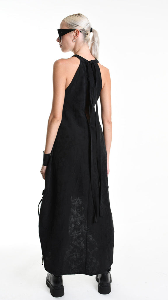 A34R W507225 DRESS Asymmetric Cotton-Viscose Jacquard Black.