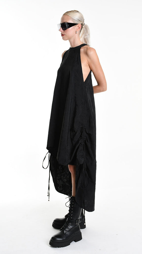 A34R W507225 DRESS Asymmetric Cotton-Viscose Jacquard Black.