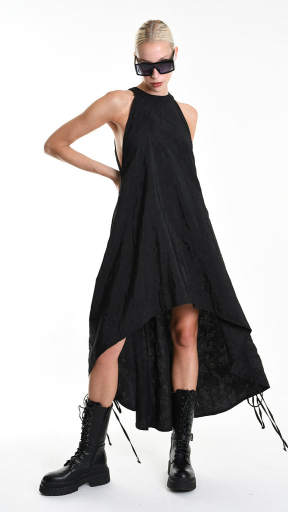 A34R W507225 DRESS Asymmetric Cotton-Viscose Jacquard Black.