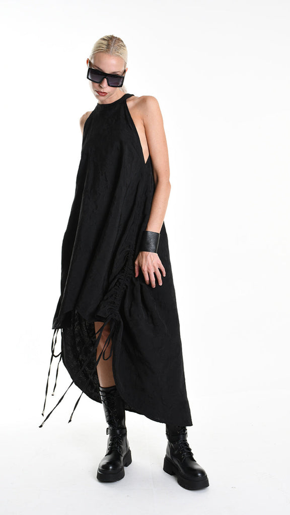 A34R W507225 DRESS Asymmetric Cotton-Viscose Jacquard Black.