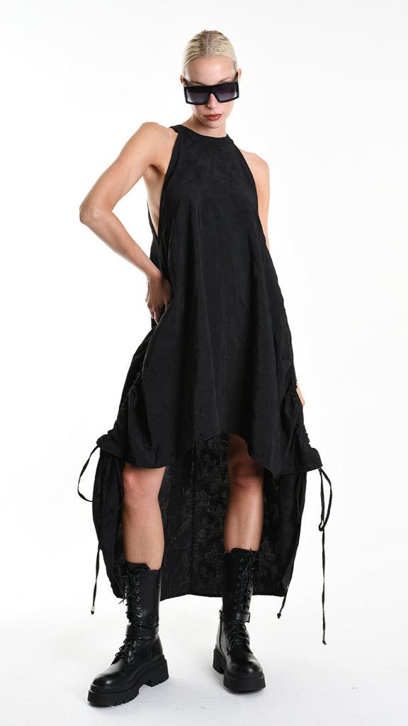 A34R W507225 DRESS Asymmetric Cotton-Viscose Jacquard Black.