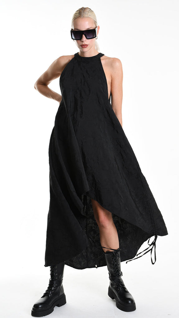 A34R W507225 DRESS Asymmetric Cotton-Viscose Jacquard Black.