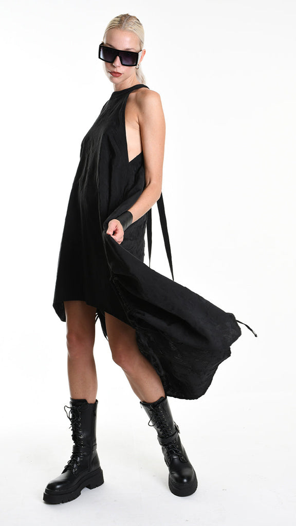 A34R W507225 DRESS Asymmetric Cotton-Viscose Jacquard Black.