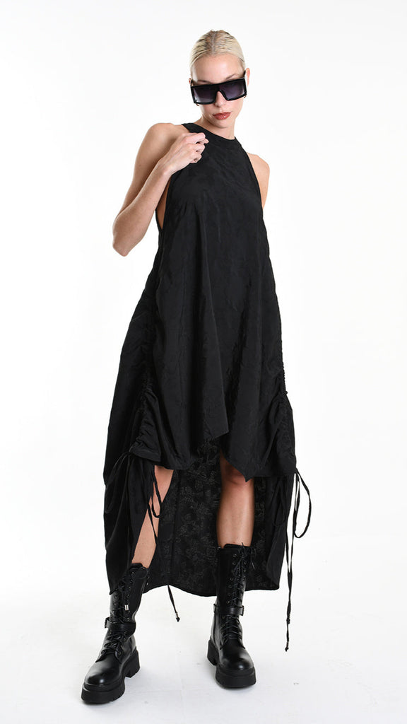 A34R W507225 DRESS Asymmetric Cotton-Viscose Jacquard Black.