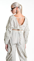 A34R W509325 TOP Crop Taffeta Crumpled Sand