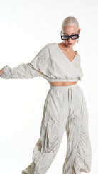 A34R W509325 TOP Crop Taffeta Crumpled Sand