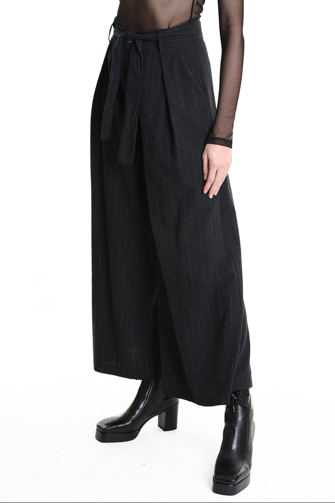 4R W5144 TROUSER Wide Fit Blend Cotton Black LA HAINE INSIDE US