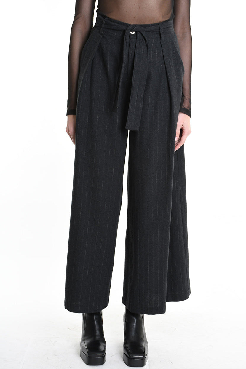 4R W5144 TROUSER Wide Fit Blend Cotton Black LA HAINE INSIDE US