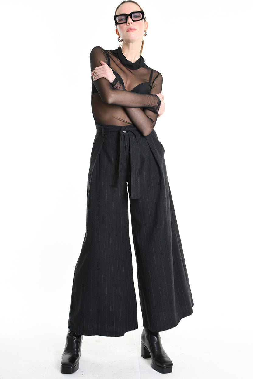 4R W5144 TROUSER Wide Fit Blend Cotton Black LA HAINE INSIDE US