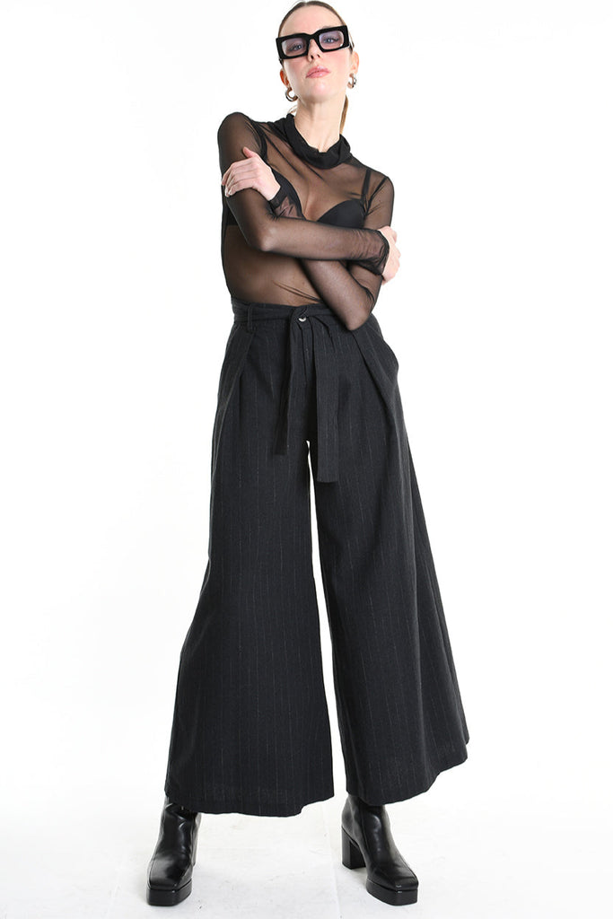 4R W5144 TROUSER Wide Fit Blend Cotton Black LA HAINE INSIDE US