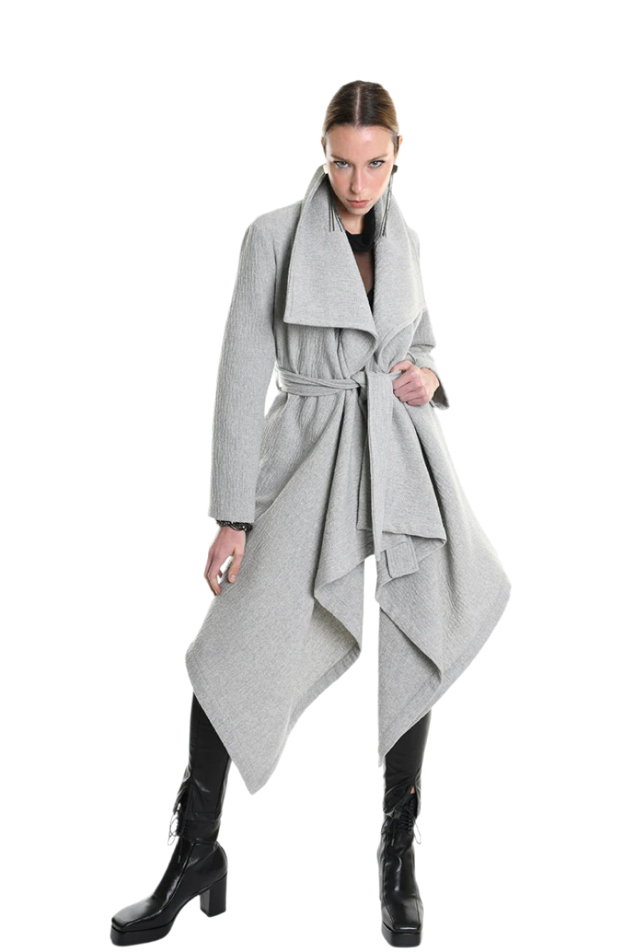 4R W5146 COAT Asymmetric Cloth Embossed Wool Grey LA HAINE INSIDE US