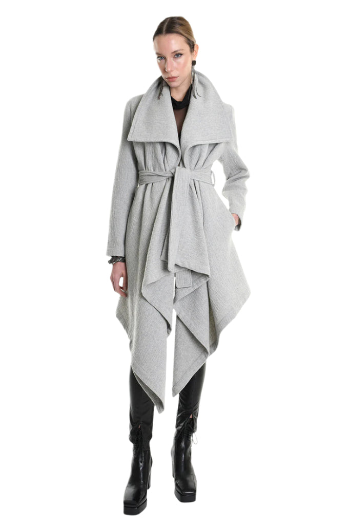 4R W5146 COAT Asymmetric Cloth Embossed Wool Grey LA HAINE INSIDE US