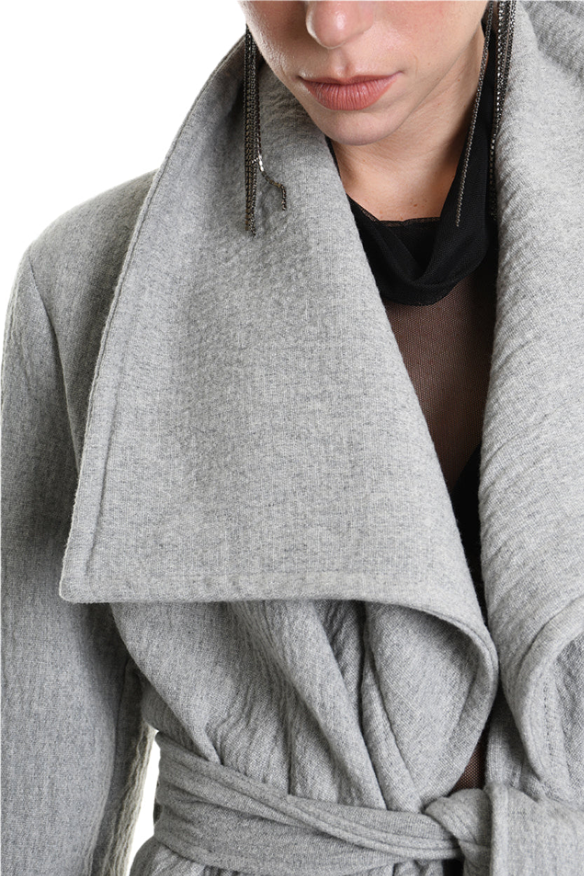 4R W5146 COAT Asymmetric Cloth Embossed Wool Grey LA HAINE INSIDE US