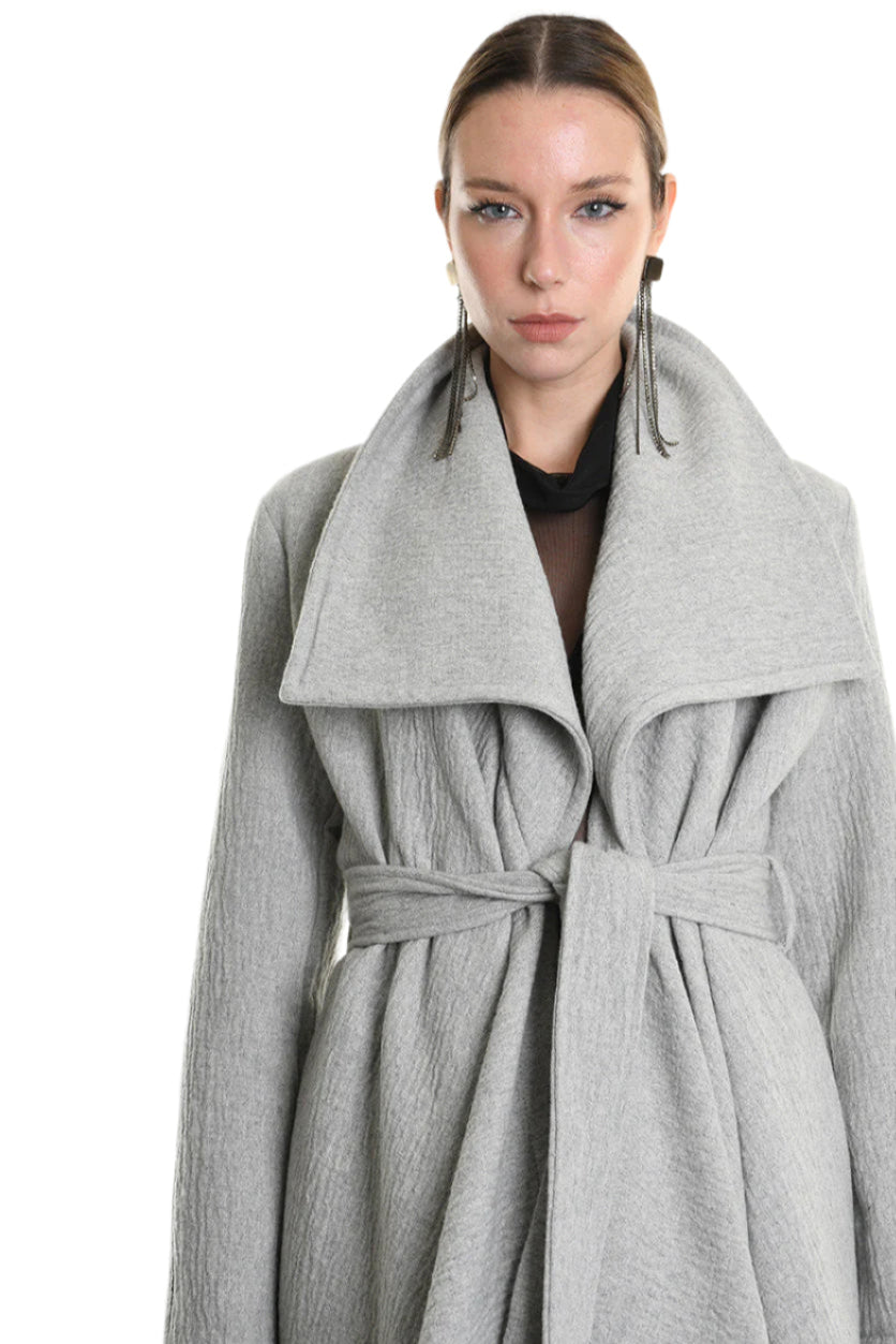 4R W5146 COAT Asymmetric Cloth Embossed Wool Grey LA HAINE INSIDE US