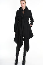 4R W5146 COAT Asymmetric Cloth Embossed Wool Black LA HAINE INSIDE US