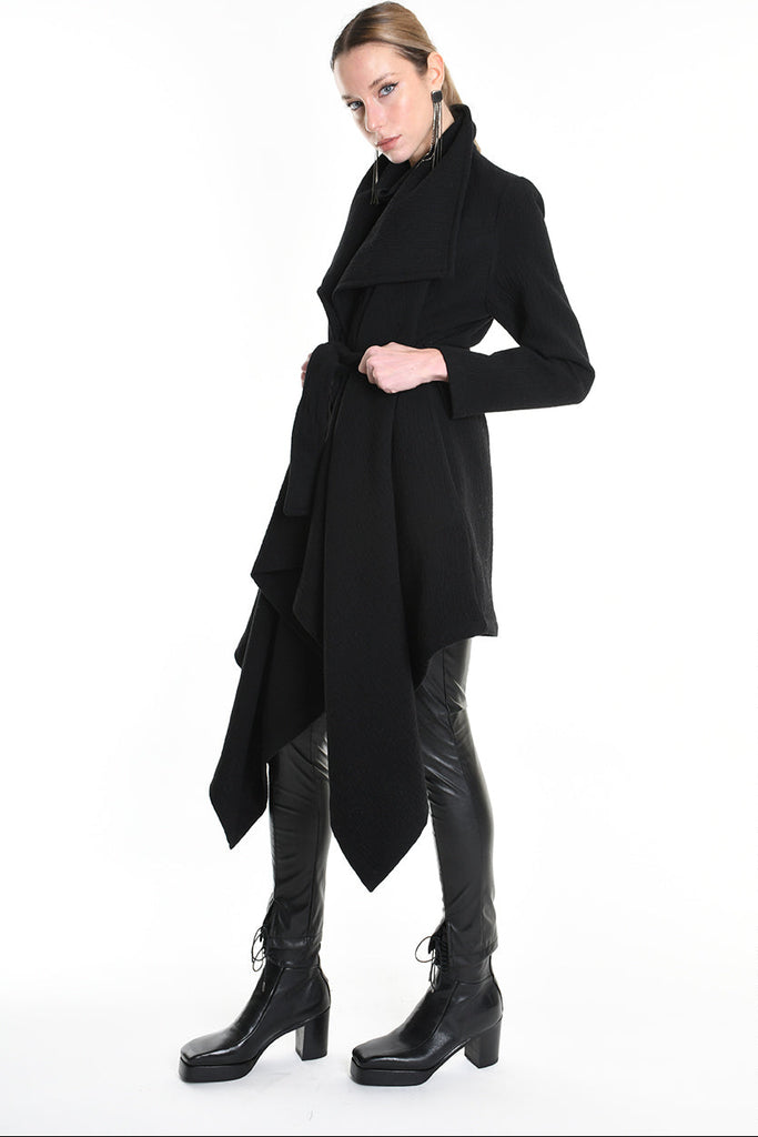 4R W5146 COAT Asymmetric Cloth Embossed Wool Black LA HAINE INSIDE US