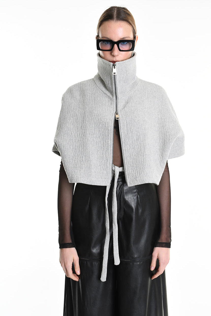 4R W5147 CAPE Asymmetric Cloth Embossed Wool Grey LA HAINE INSIDE US