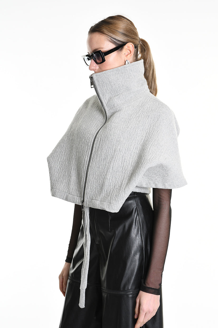 4R W5147 CAPE Asymmetric Cloth Embossed Wool Grey LA HAINE INSIDE US