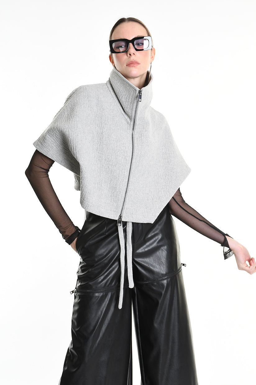 4R W5147 CAPE Asymmetric Cloth Embossed Wool Grey LA HAINE INSIDE US