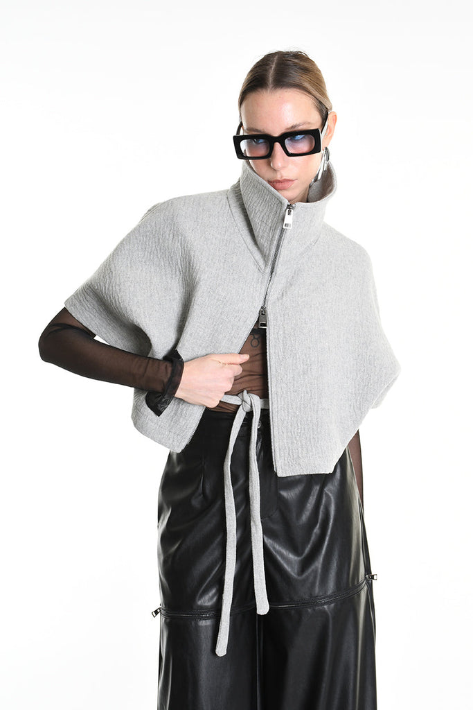 4R W5147 CAPE Asymmetric Cloth Embossed Wool Grey LA HAINE INSIDE US