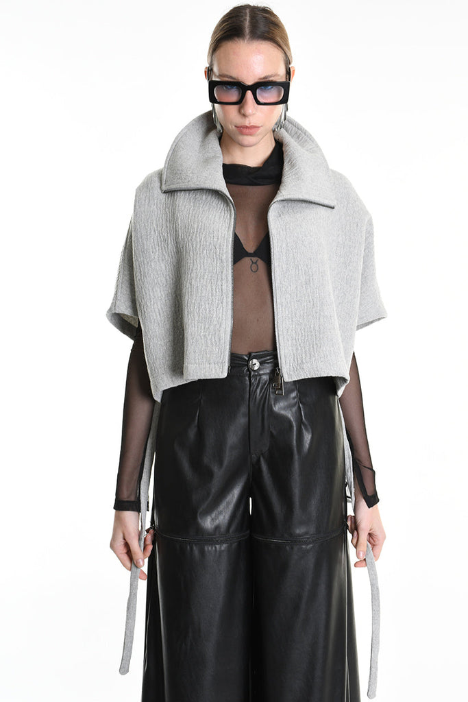 4R W5147 CAPE Asymmetric Cloth Embossed Wool Grey LA HAINE INSIDE US