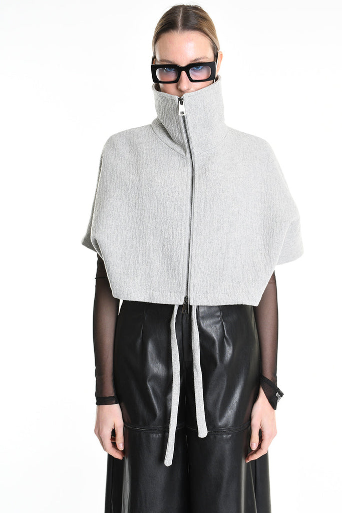 4R W5147 CAPE Asymmetric Cloth Embossed Wool Grey LA HAINE INSIDE US