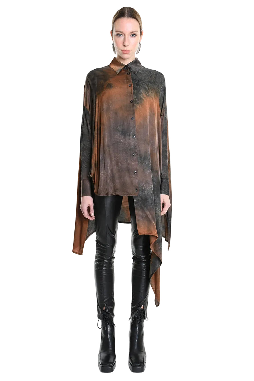 4R W5160 Shirt - Black Over Asymmetric Satin Dyed Removable Sash Italian Women's - TEPHRA