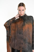 4R W5160 Shirt - Black Over Asymmetric Satin Dyed Removable Sash Italian Women's - TEPHRA