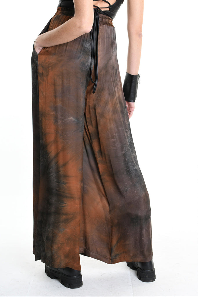 4R W5161 TROUSER Wide Fit Viscose Satin Dyed Black WOMAN TEPHRA