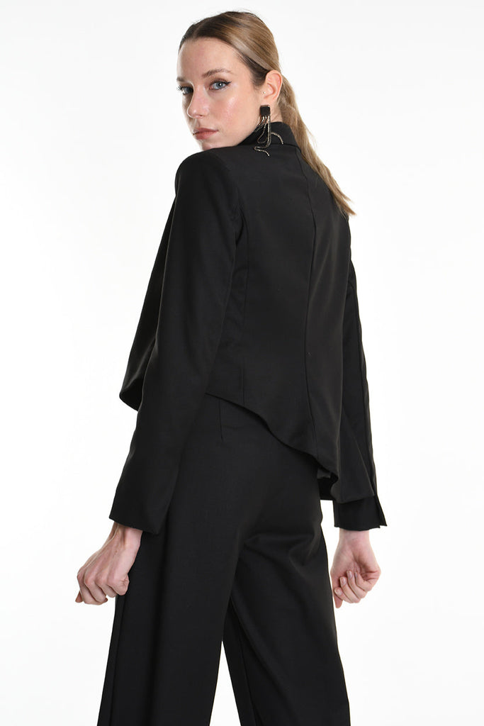 4R W5163 ASYMMETRICAL JACKET in Fluid Fabric Black LA HAINE INSIDE US