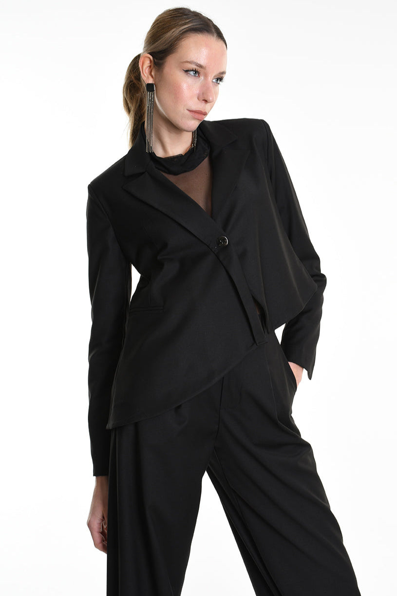 4R W5163 ASYMMETRICAL JACKET in Fluid Fabric Black LA HAINE INSIDE US
