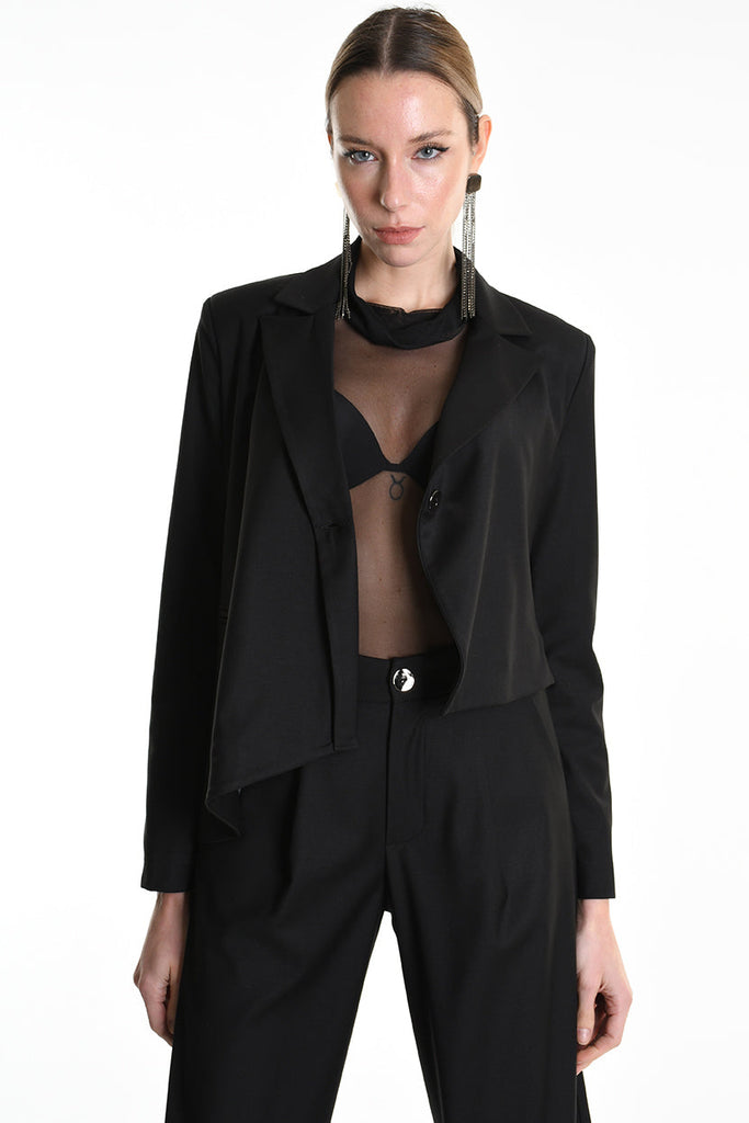 4R W5163 ASYMMETRICAL JACKET in Fluid Fabric Black LA HAINE INSIDE US