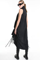 4R W5175 DRESS Over Asymmetric Flannel Pinstripe Black LA HAINE INSIDE US