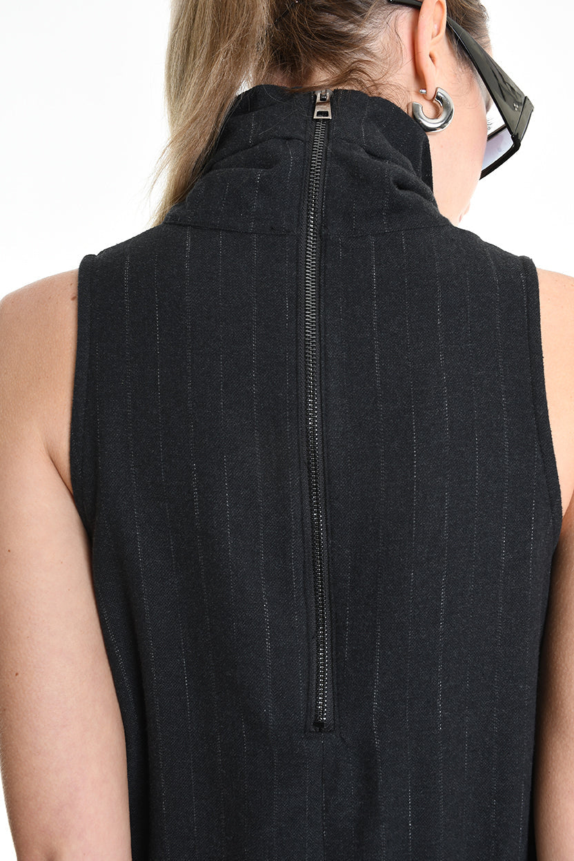 4R W5175 DRESS Over Asymmetric Flannel Pinstripe Black LA HAINE INSIDE US