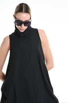 4R W5175 DRESS Over Asymmetric Flannel Pinstripe Black LA HAINE INSIDE US